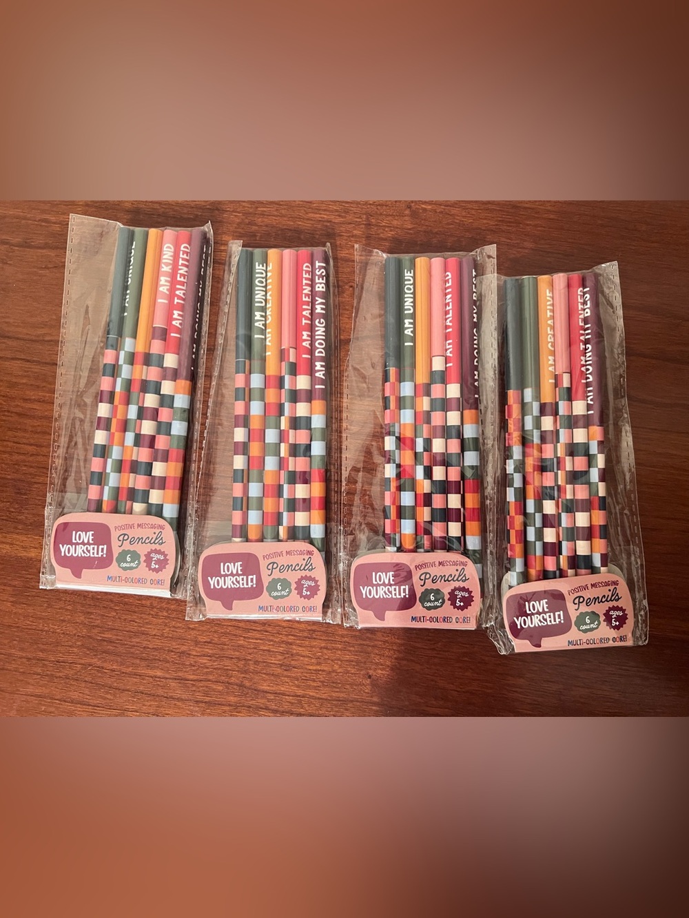 Color Pencils W/ Affirmations positive message 6 Count Each Total Of 24 PENCILS